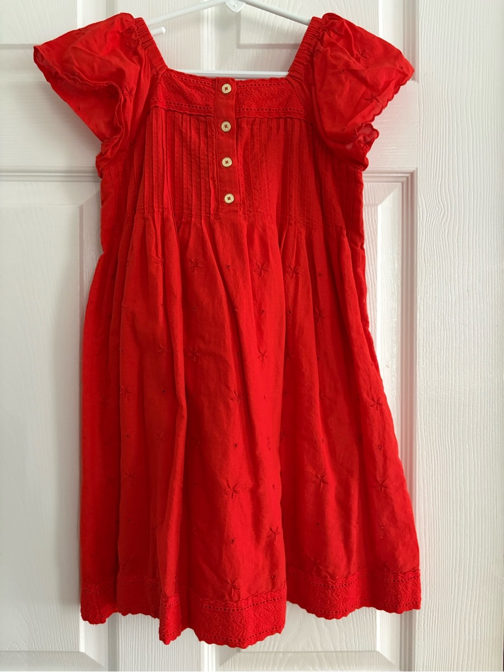 Crewcuts Poppy-colored Cotton Eyelet Puff-Sleeve Dress